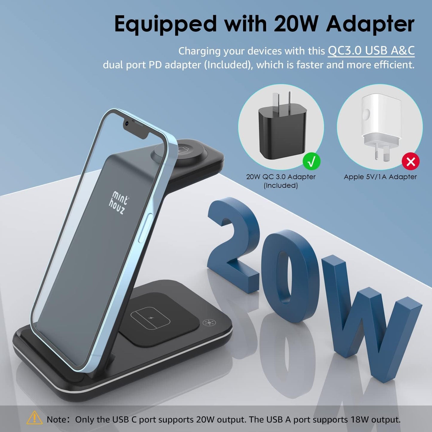 Wireless Charger 3 in 1, 20W Fast Charging Station for Iwatch2-11/Se/Se2/Se3,Airpods 1-4/Pro3/Pro,Compatible with Iphone17 16 15 14 13 12 11 X 8 Series/Samsung Galaxy (Not for Samsung Watches)