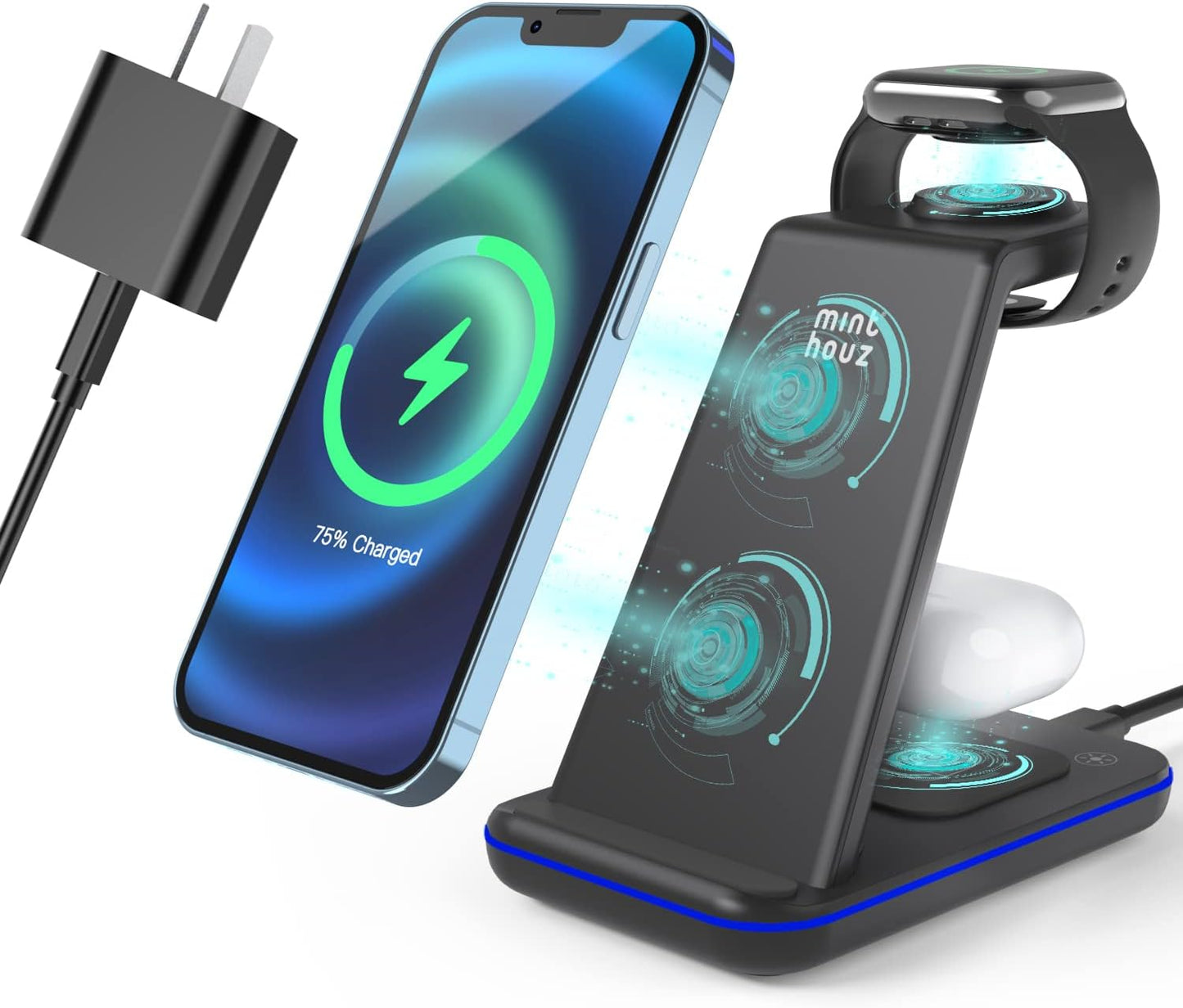 Wireless Charger 3 in 1, 20W Fast Charging Station for Iwatch2-11/Se/Se2/Se3,Airpods 1-4/Pro3/Pro,Compatible with Iphone17 16 15 14 13 12 11 X 8 Series/Samsung Galaxy (Not for Samsung Watches)