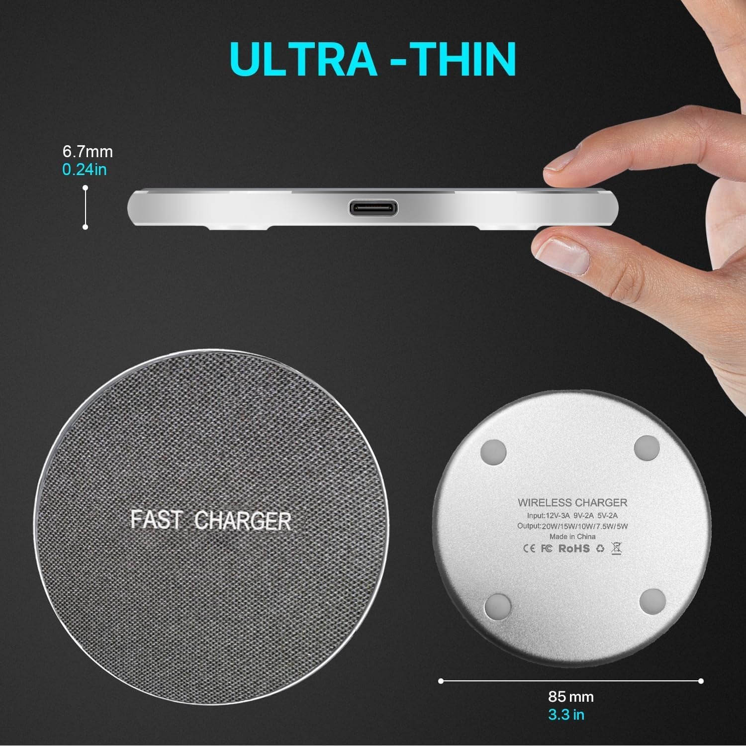 Wireless Charging Pad 20W, Fast Wireless Charger Wireless Phone Charger Compatible with Iphone 12/13/14/15/16, Inductive Charging Station Compatible with Samsung Galaxy S24/S23/S22/S21/Google Pixel