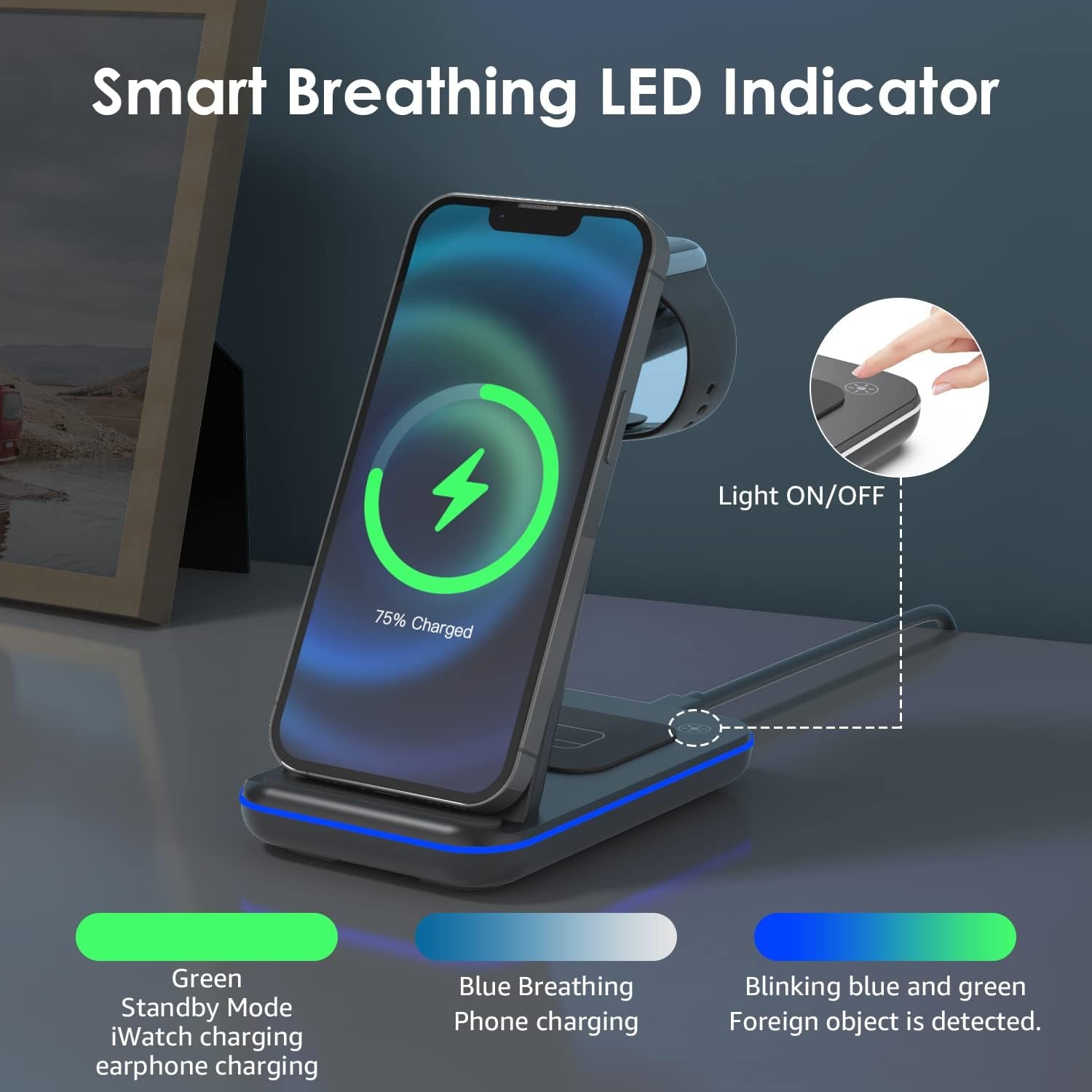 Wireless Charger 3 in 1, 20W Fast Charging Station for Iwatch2-11/Se/Se2/Se3,Airpods 1-4/Pro3/Pro,Compatible with Iphone17 16 15 14 13 12 11 X 8 Series/Samsung Galaxy (Not for Samsung Watches)