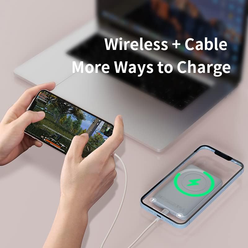 Magnetic Power Bank Battery, 5000Mah Wireless Portable Charger with USB-C Cable, Compatible with Magsafe, Iphone 16/15/14 Series, Samsung S24/S23/S22 and More Android