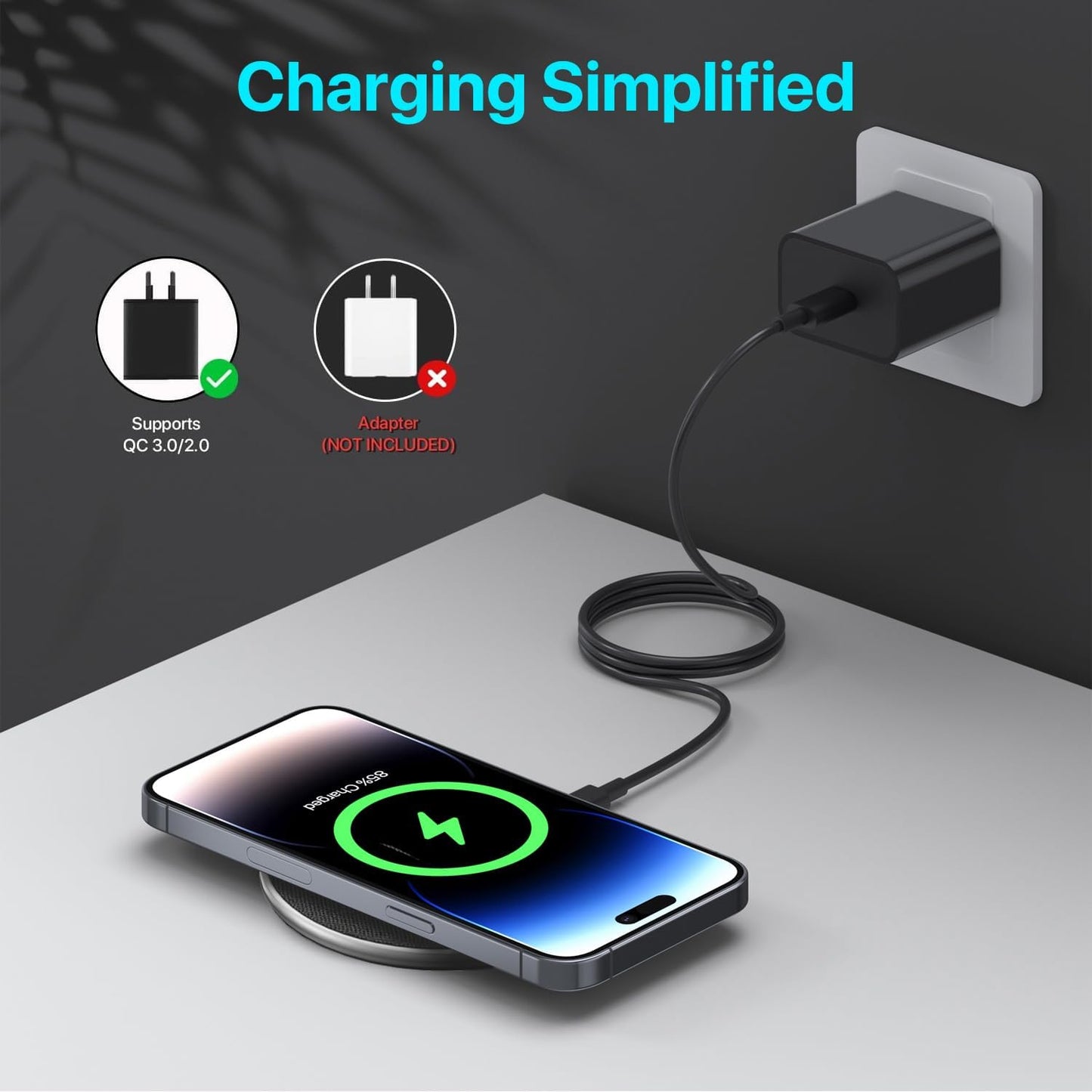 Wireless Charging Pad 20W, Fast Wireless Charger Wireless Phone Charger Compatible with Iphone 12/13/14/15/16, Inductive Charging Station Compatible with Samsung Galaxy S24/S23/S22/S21/Google Pixel