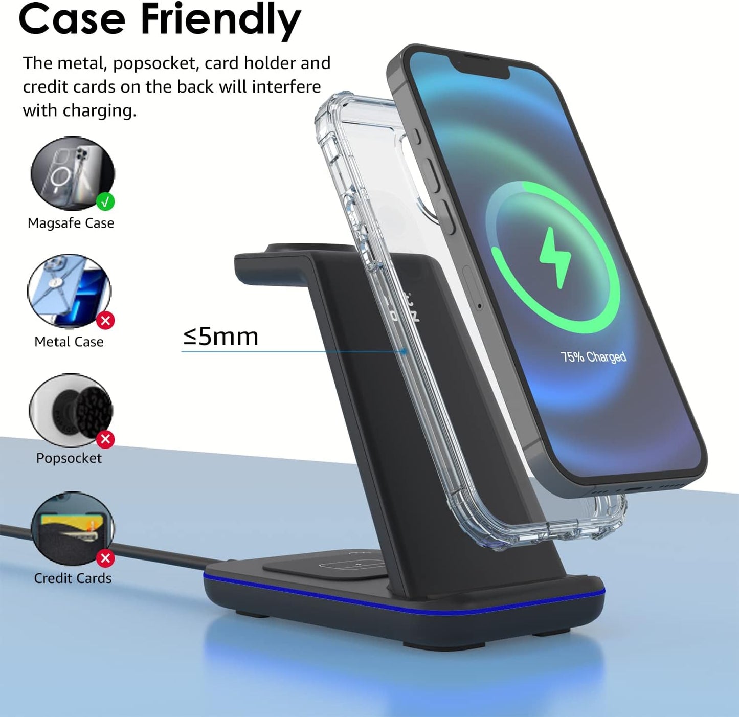 Wireless Charger 3 in 1, 20W Fast Charging Station for Iwatch2-11/Se/Se2/Se3,Airpods 1-4/Pro3/Pro,Compatible with Iphone17 16 15 14 13 12 11 X 8 Series/Samsung Galaxy (Not for Samsung Watches)