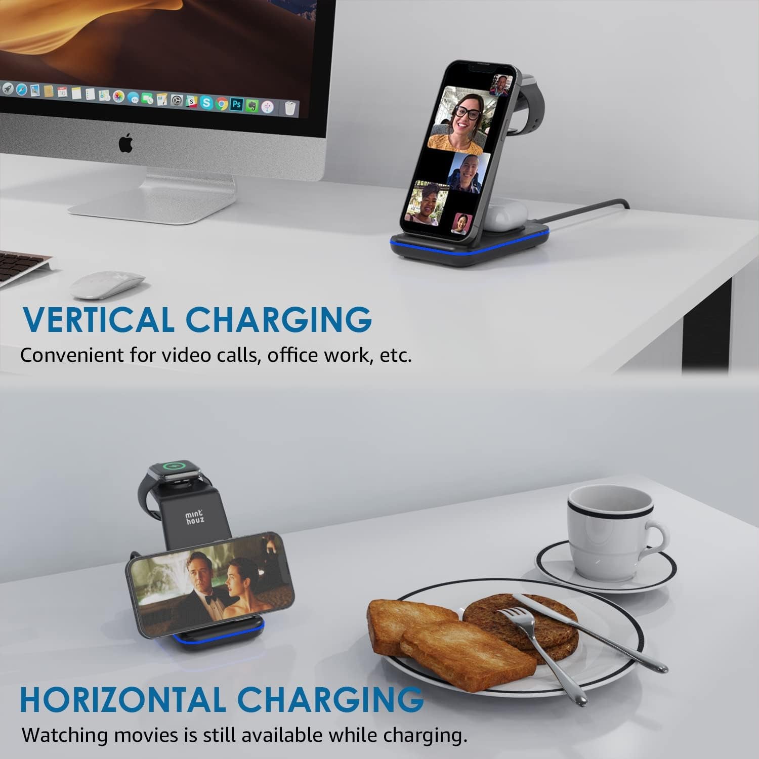 Wireless Charger 3 in 1, 20W Fast Charging Station for Iwatch2-11/Se/Se2/Se3,Airpods 1-4/Pro3/Pro,Compatible with Iphone17 16 15 14 13 12 11 X 8 Series/Samsung Galaxy (Not for Samsung Watches)