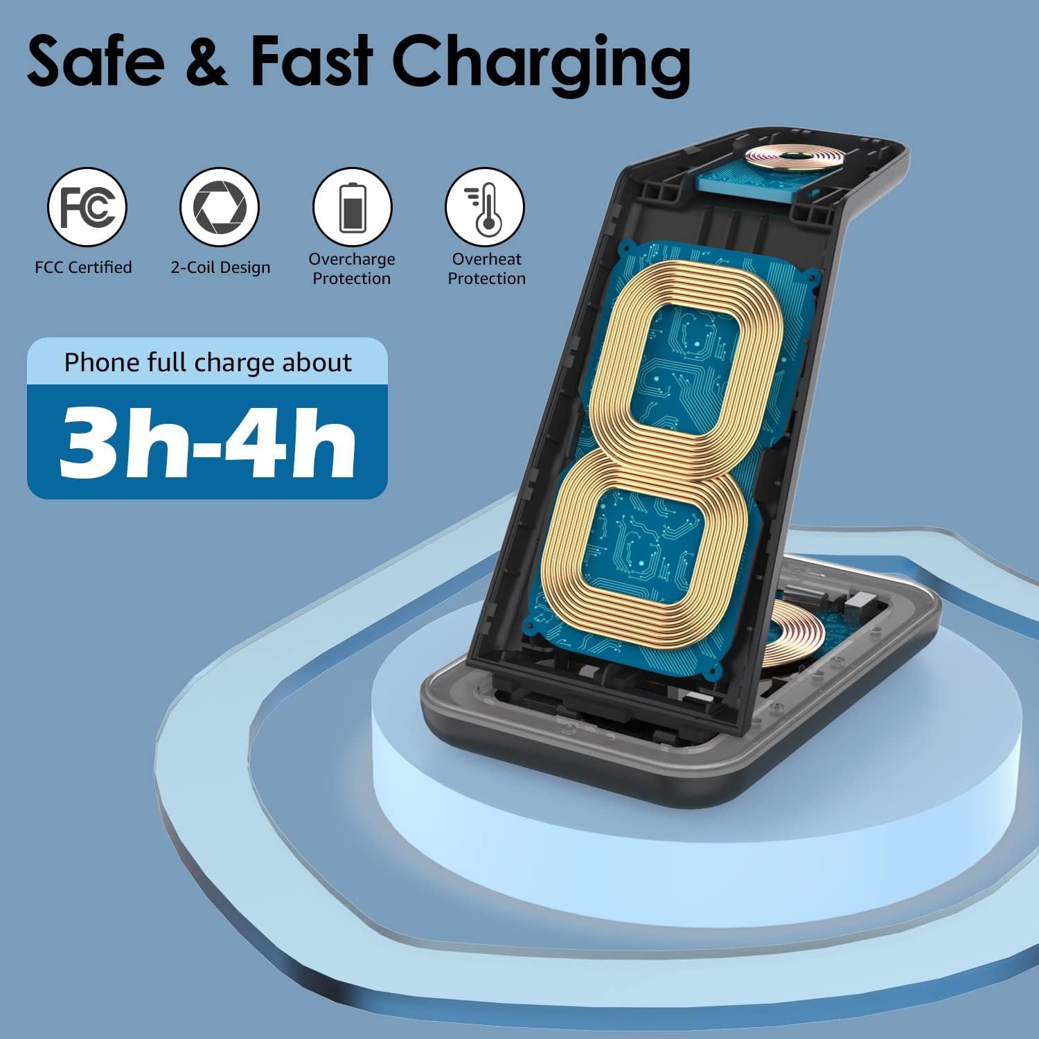 Wireless Charger 3 in 1, 20W Fast Charging Station for Iwatch2-11/Se/Se2/Se3,Airpods 1-4/Pro3/Pro,Compatible with Iphone17 16 15 14 13 12 11 X 8 Series/Samsung Galaxy (Not for Samsung Watches)